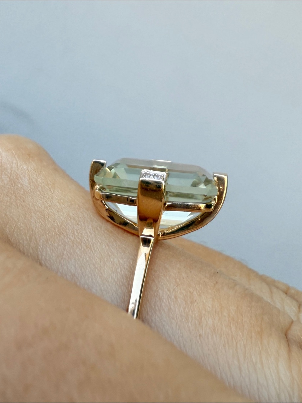 Aquamarine Emerald-Cut Ring with Diamond Accents - Light Blue - Picture 6 of 14